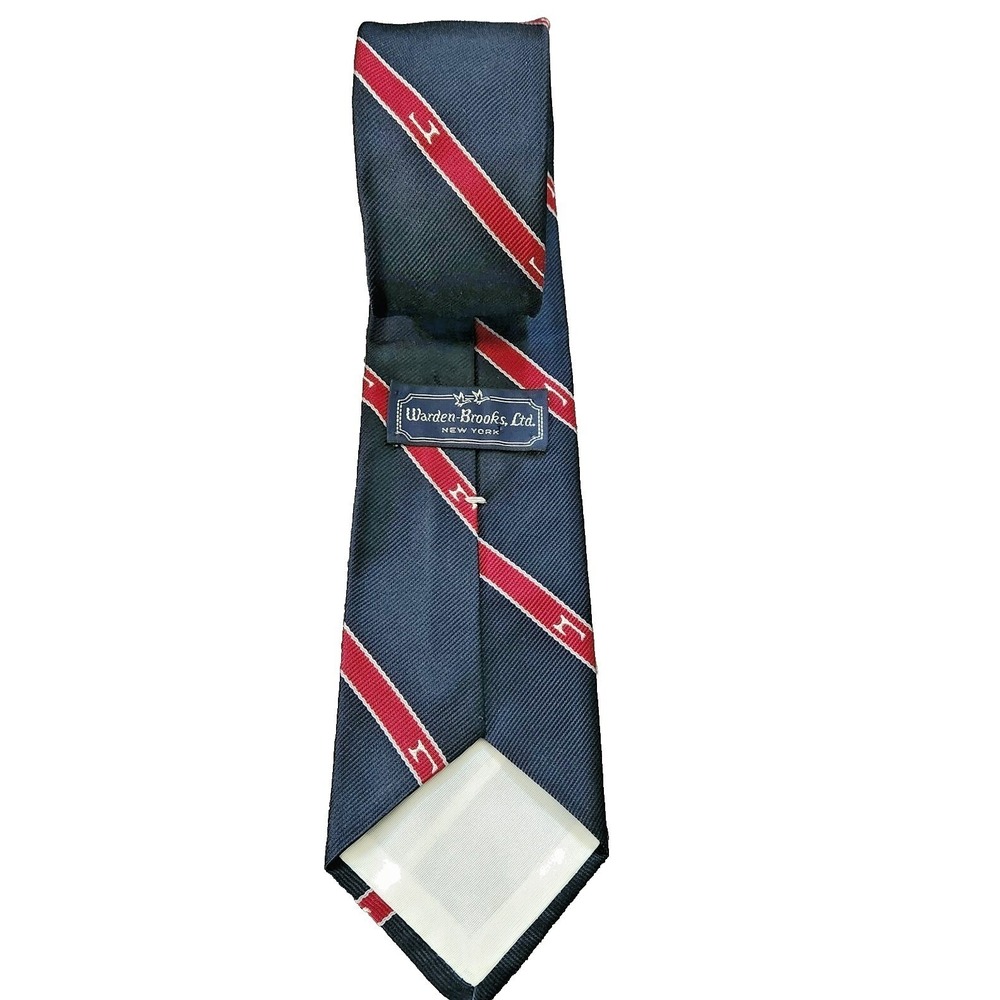 Warden Brooks Navy Blue and Red Stripe Tie 58" Long 3" Wide - Picture 2 of 2